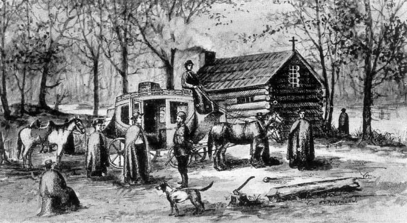 <p><strong>On this Spot: </strong>This engraving shows the log chapel that stood on the site where Father Sorin founded Notre Dame in 1842.<br>
 </p>